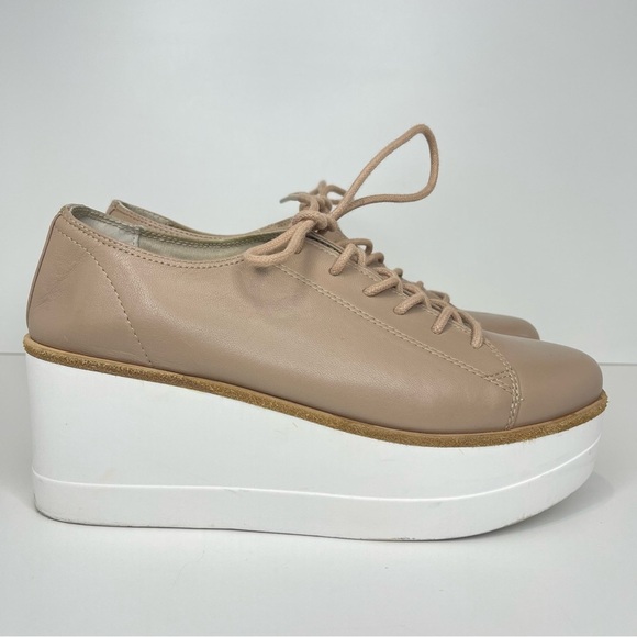 Steve Madden Women’s 8 Kimber Platform Wedge Oxfords Nude Brown Leather Shoes - Picture 2 of 11